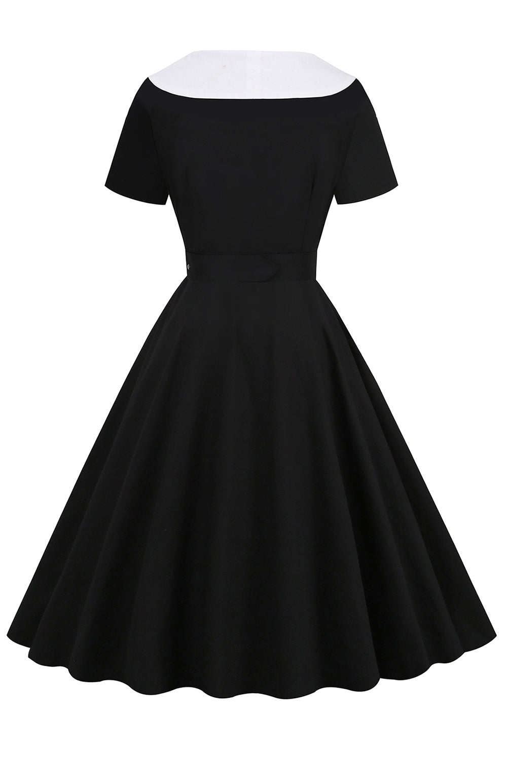 Vestido preto de balanço dos anos 50 com cinto