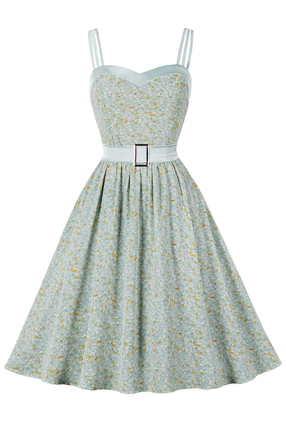 Cintas de espaguete impresso verde 1950