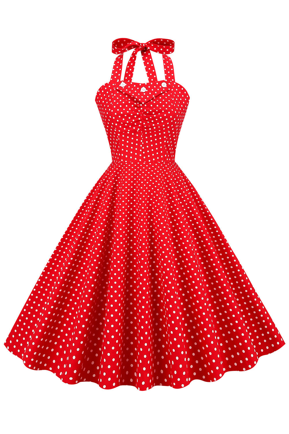 Vestido retro halter halter red polka dots 1950s