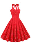 Vestido retro halter halter red polka dots 1950s