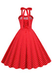 Vestido retro halter halter red polka dots 1950s