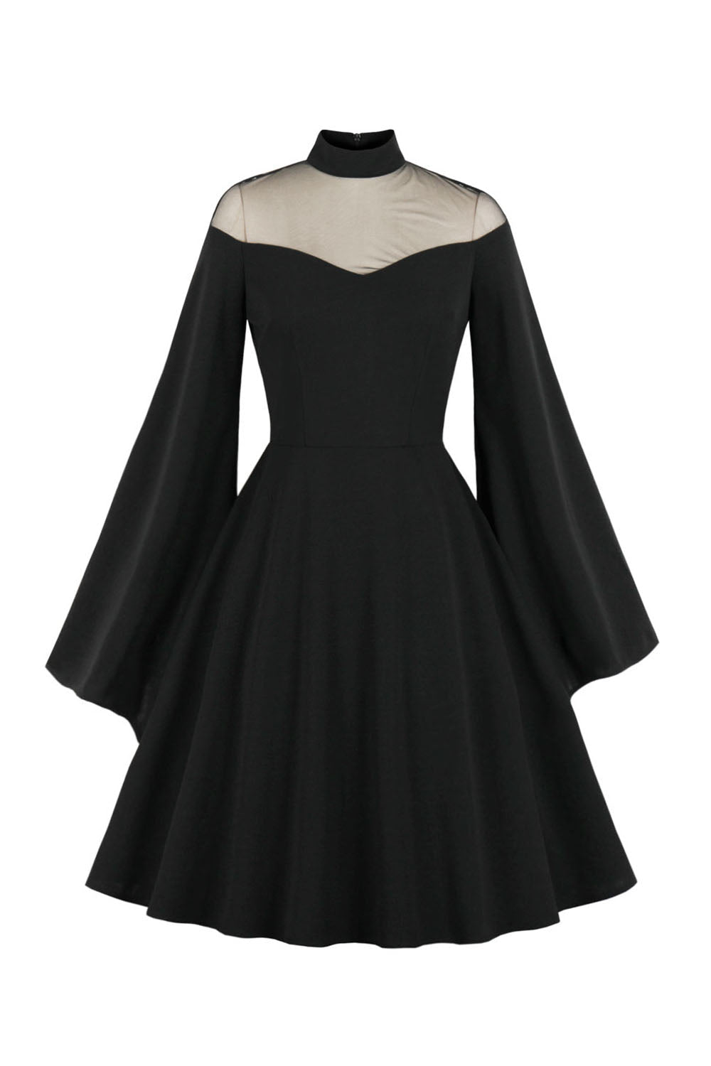 Vestido de Halloween preto vintage com mangas compridas
