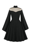 Vestido de Halloween preto vintage com mangas compridas