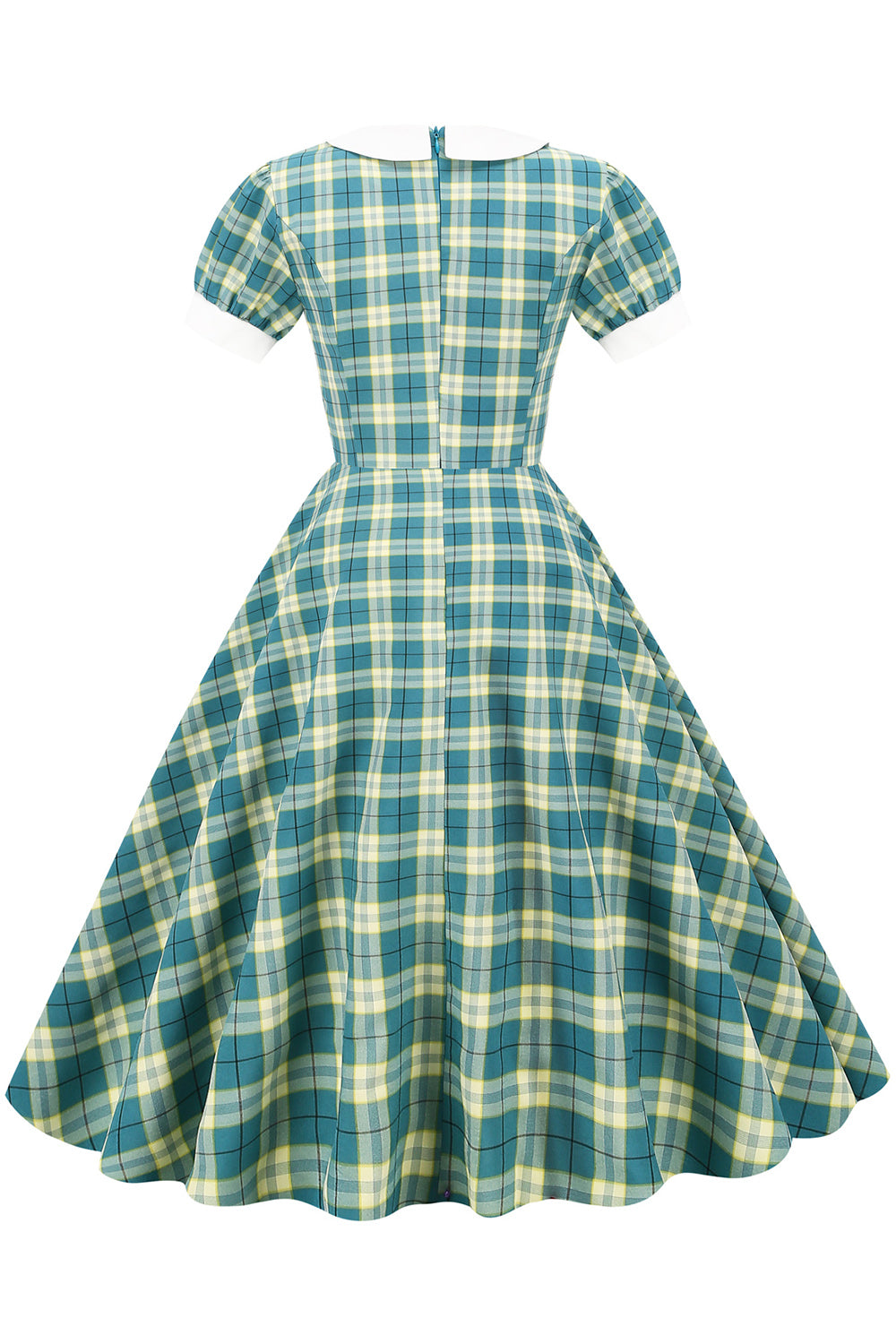 Vestido de rede verde de pescoço de joias de 1950 com mangas curtas