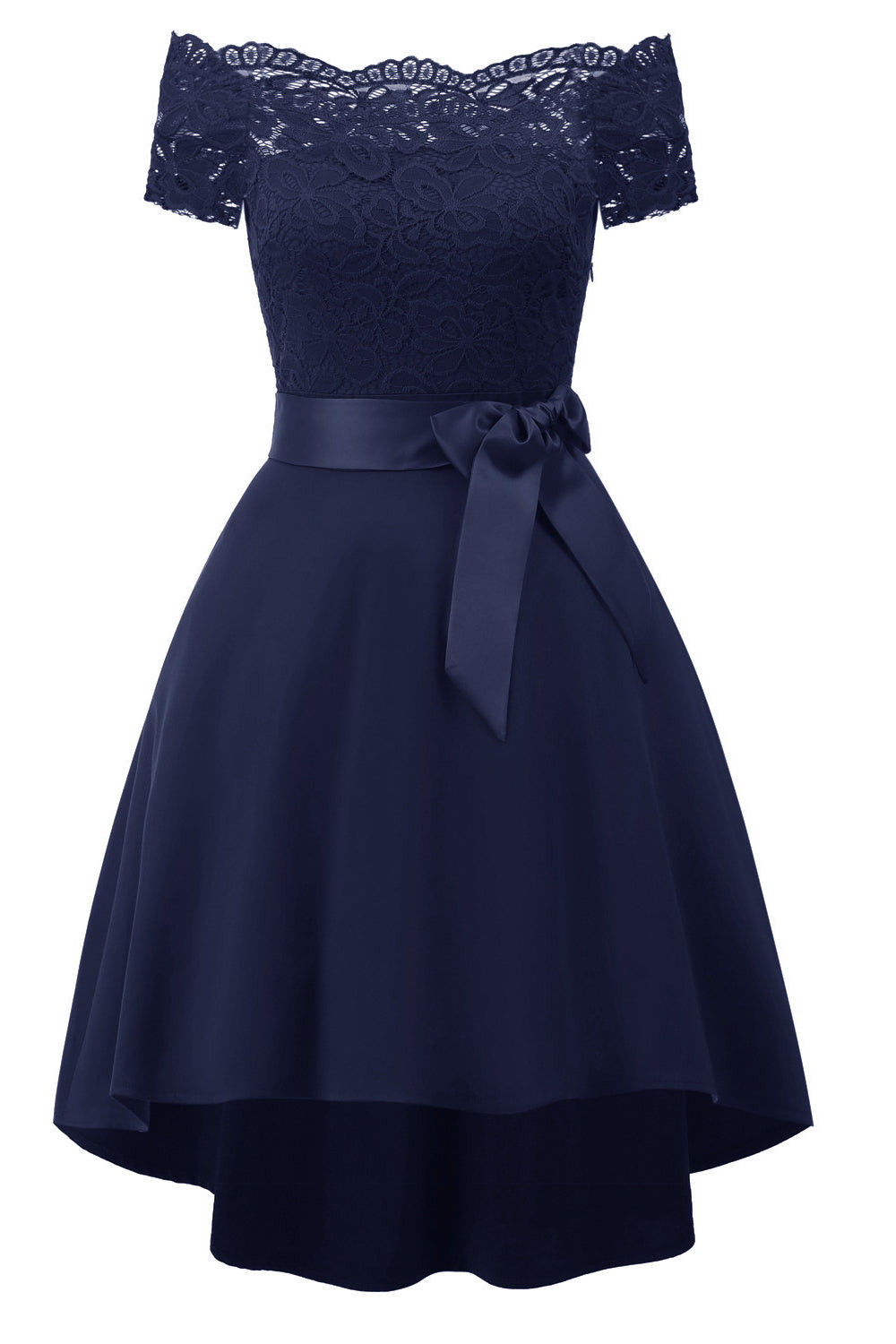 Uma linha fora do ombro borgonha vestido de renda com Bowknot