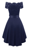 Uma linha fora do ombro borgonha vestido de renda com Bowknot