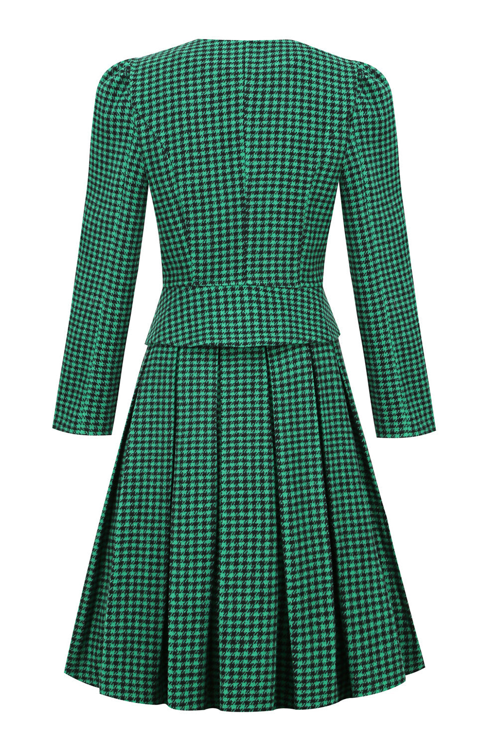 Um vestido vintage xadrez de grade v pescoço verde