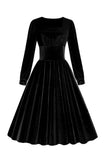 Vestido vintage de veludo manga comprida preto