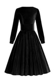 Vestido vintage de veludo manga comprida preto