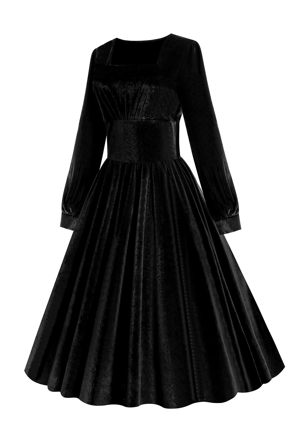 Vestido vintage de veludo manga comprida preto