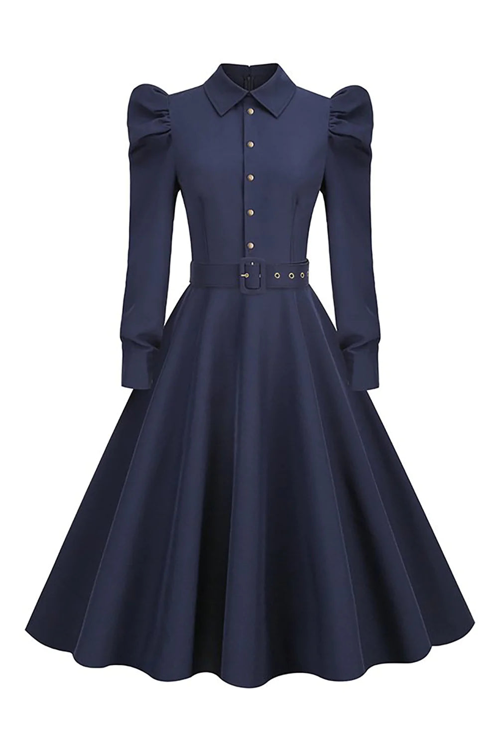 Vestido Vintage Azul Marinha Mangas Compridas