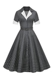 Vestido Vintage de Xadrez Cinza