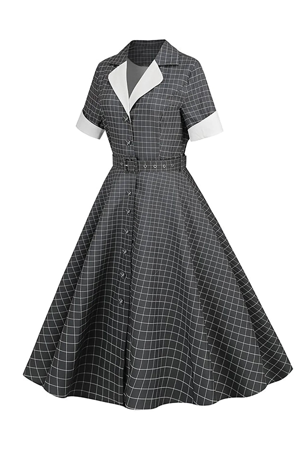 Vestido Vintage de Xadrez Cinza