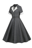 Vestido Vintage de Xadrez Cinza
