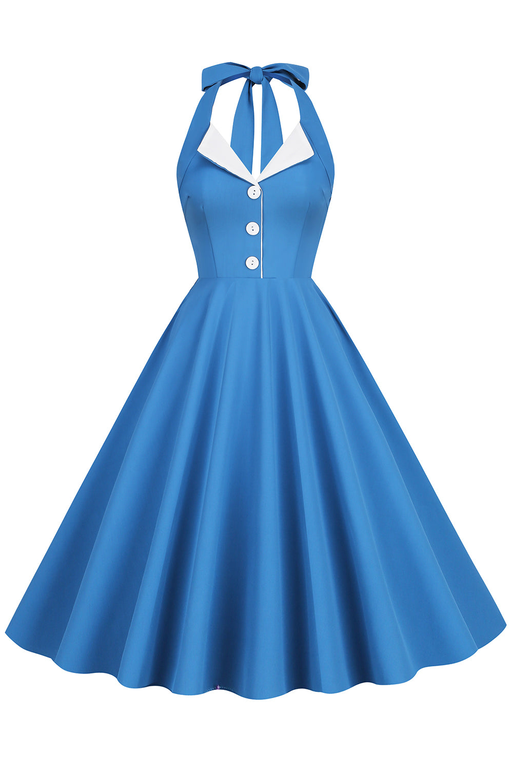 1950s Vestido Azul Halter A-Line