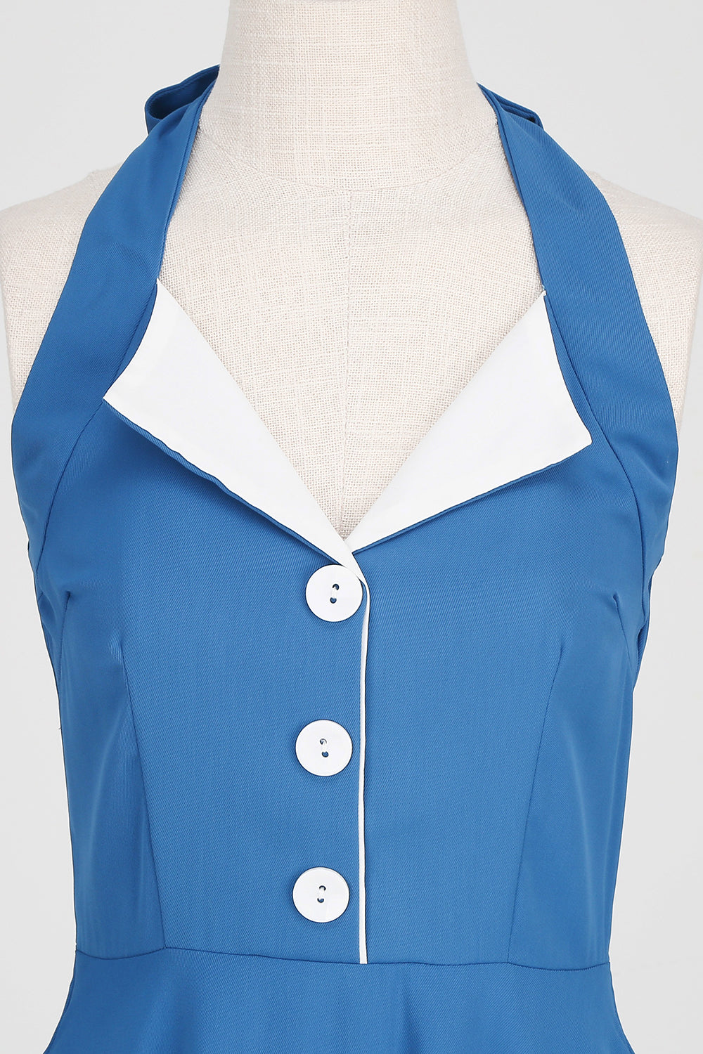1950s Vestido Azul Halter A-Line