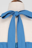 1950s Vestido Azul Halter A-Line