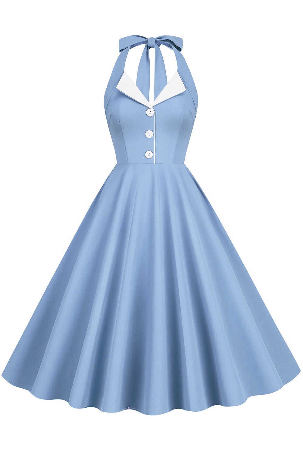 1950s Vestido Azul Halter A-Line