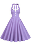 1950s Vestido Azul Halter A-Line