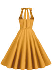 1950s Vestido Azul Halter A-Line