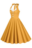 1950s Vestido Azul Halter A-Line