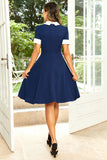 Hepburn estilo joia pescoço marinha 1950 vestido com bowknot