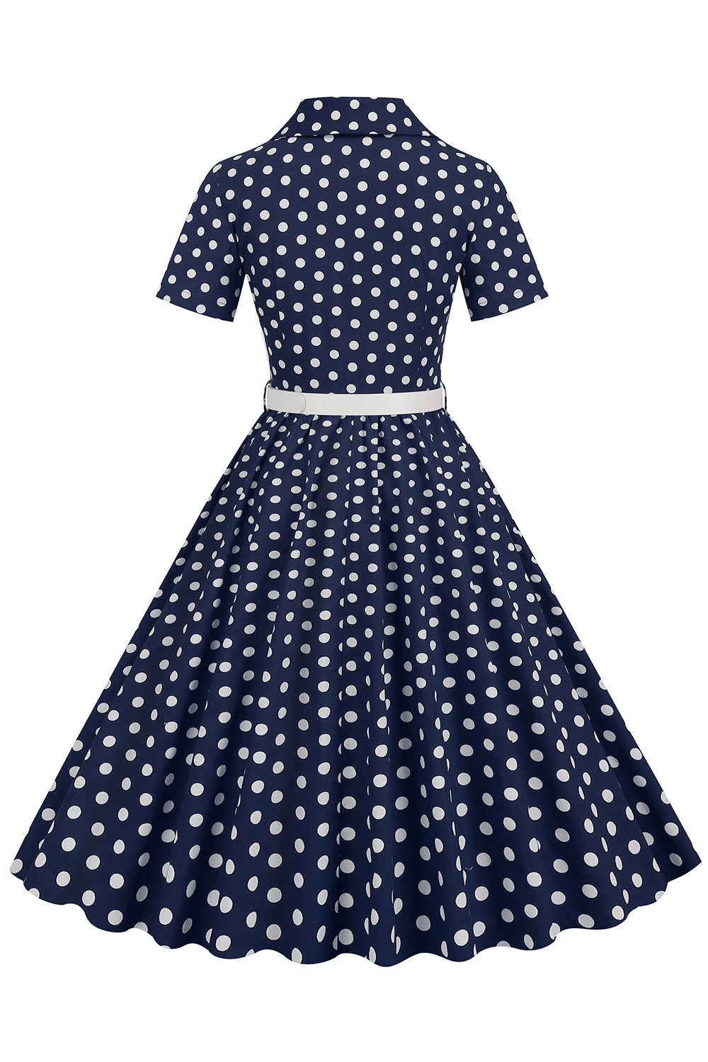 V Pescoço Azul Pontos de Polka 1950s Vestido