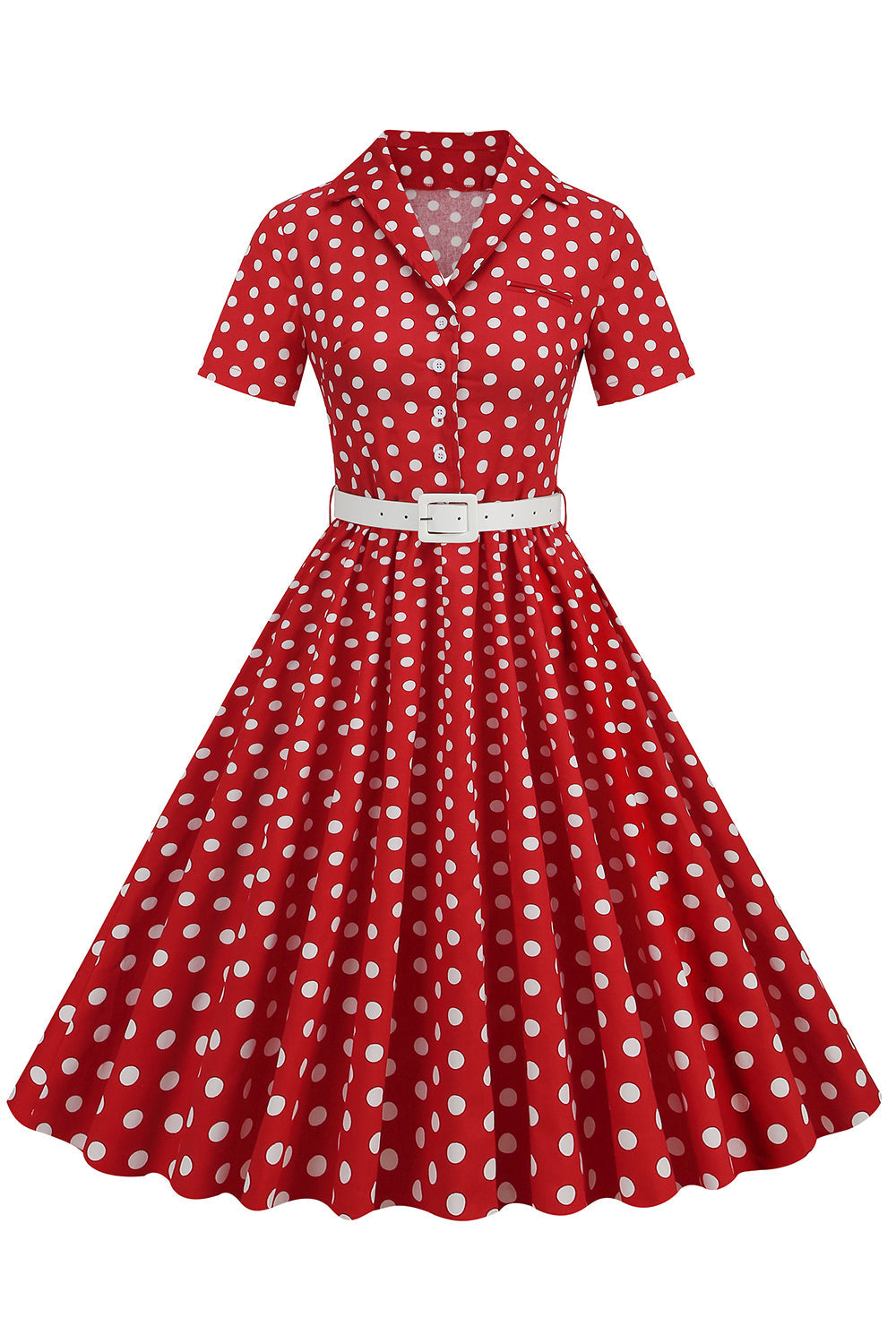 V Pescoço Azul Pontos de Polka 1950s Vestido