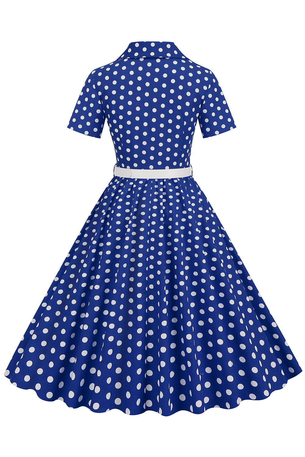 V Pescoço Azul Pontos de Polka 1950s Vestido