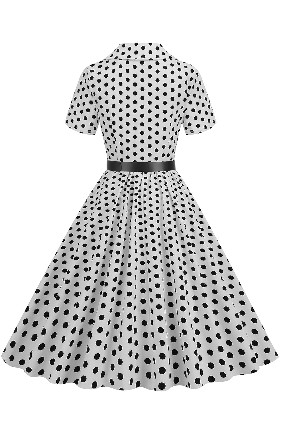 V Pescoço Azul Pontos de Polka 1950s Vestido
