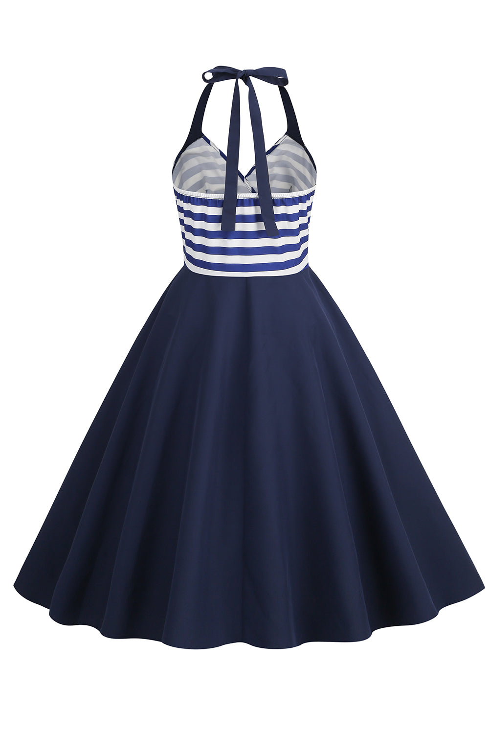 Halter Listras Azul Swing Vestido Retro Com Bolso