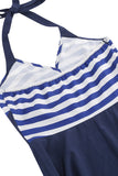 Halter Listras Azul Swing Vestido Retro Com Bolso