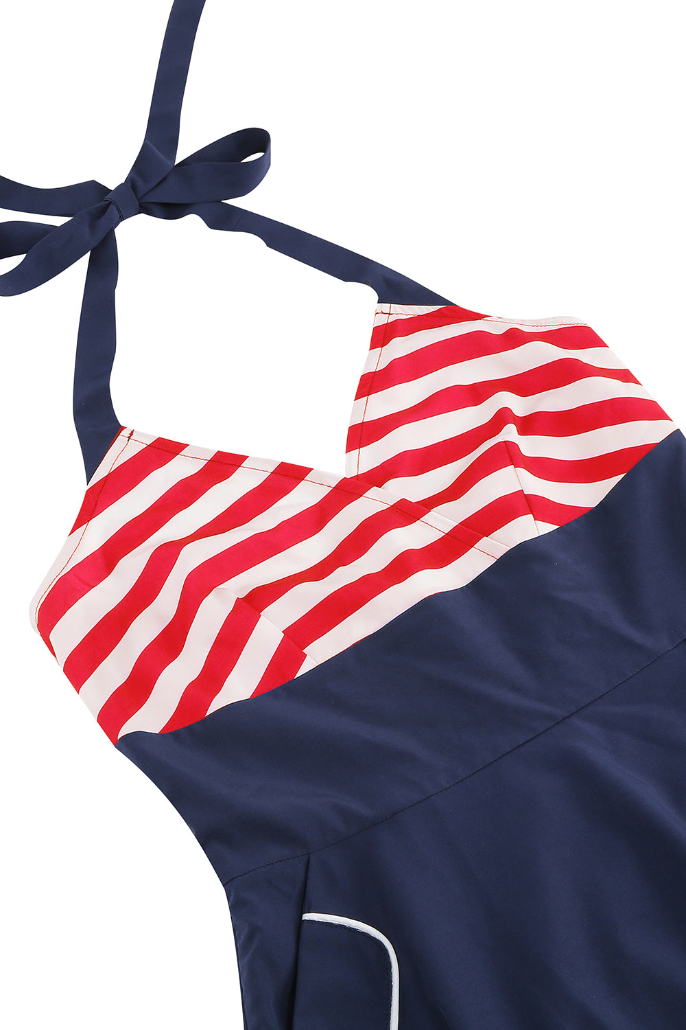 Halter Listras Azul Swing Vestido Retro Com Bolso