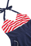 Halter Listras Azul Swing Vestido Retro Com Bolso