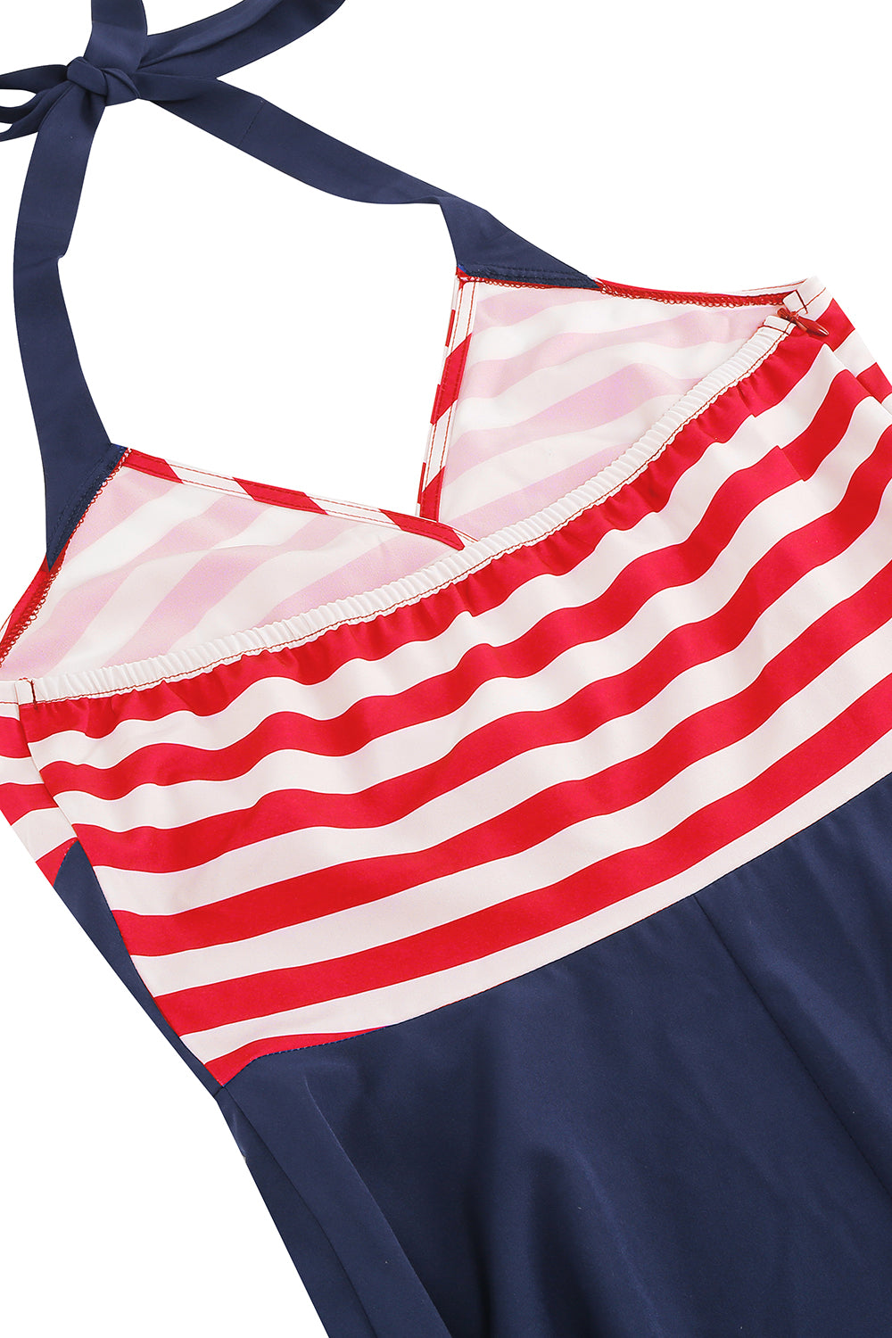 Halter Listras Azul Swing Vestido Retro Com Bolso