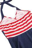 Halter Listras Azul Swing Vestido Retro Com Bolso