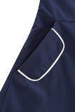 Halter Listras Azul Swing Vestido Retro Com Bolso