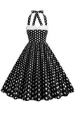 Vermelho Halter Pontos de Polka Vestido Dos Anos 1950