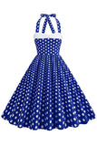 Vermelho Halter Pontos de Polka Vestido Dos Anos 1950
