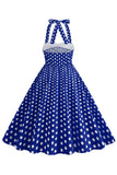 Vermelho Halter Pontos de Polka Vestido Dos Anos 1950