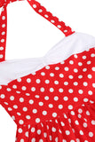 Vermelho Halter Pontos de Polka Vestido Dos Anos 1950