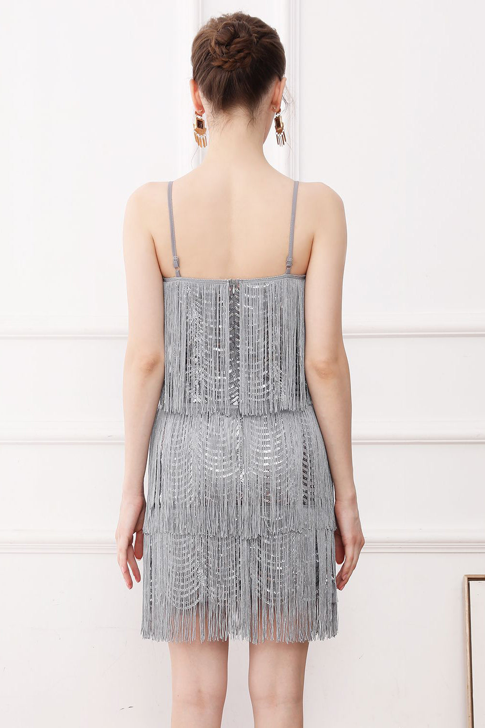 Friges Preto Cintas de Espaguete Vestido de 1920