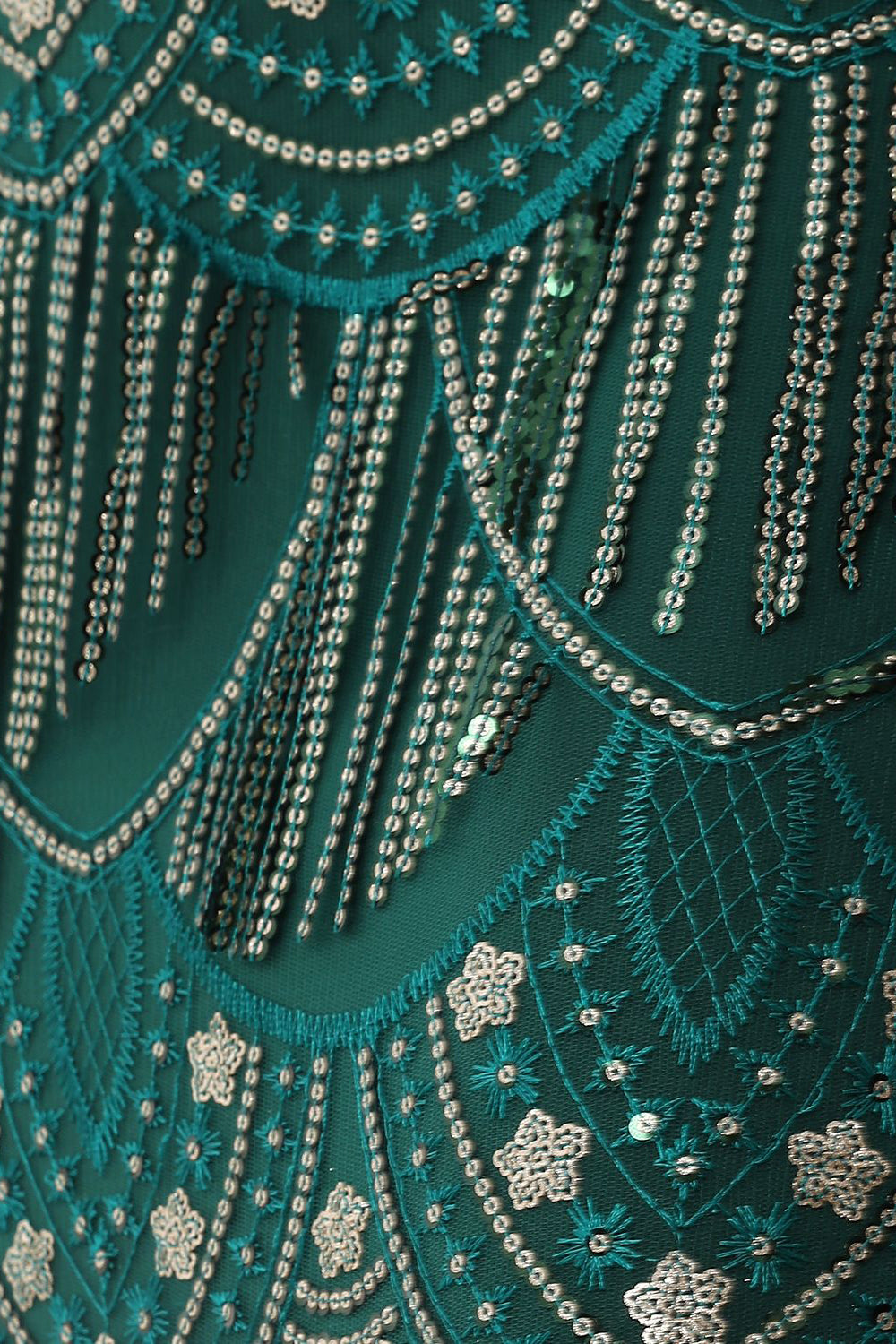 Verde Escura Franjas 1920s Vestido