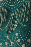 Verde Escura Franjas 1920s Vestido