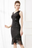 Lantejoulas Preto 1920s Vestido Com Franjas