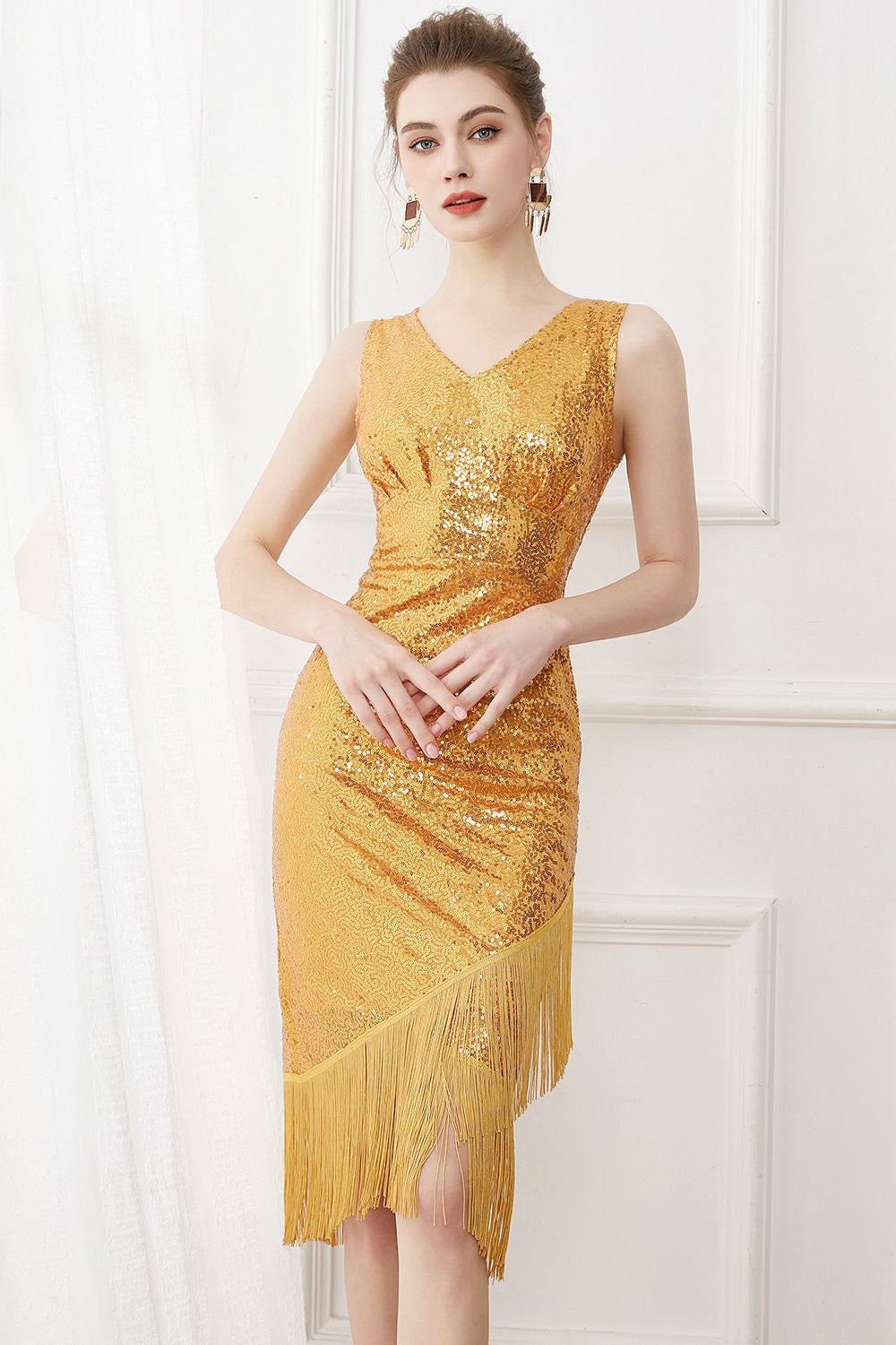 Lantejoulas Preto 1920s Vestido Com Franjas