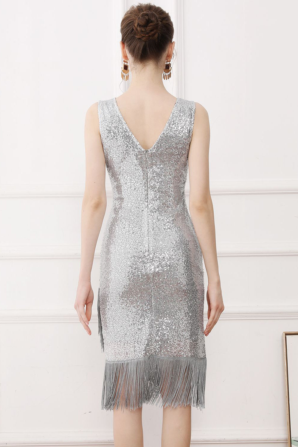 Lantejoulas Preto 1920s Vestido Com Franjas