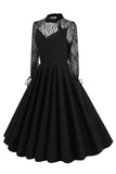 Preto Uma linha de mangas compridas vestido dos anos 1950 com renda