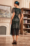 Verde escuro V Neck Fringe 1920s Gatsby vestido com lantejoulas