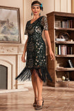 Verde escuro V Neck Fringe 1920s Gatsby vestido com lantejoulas